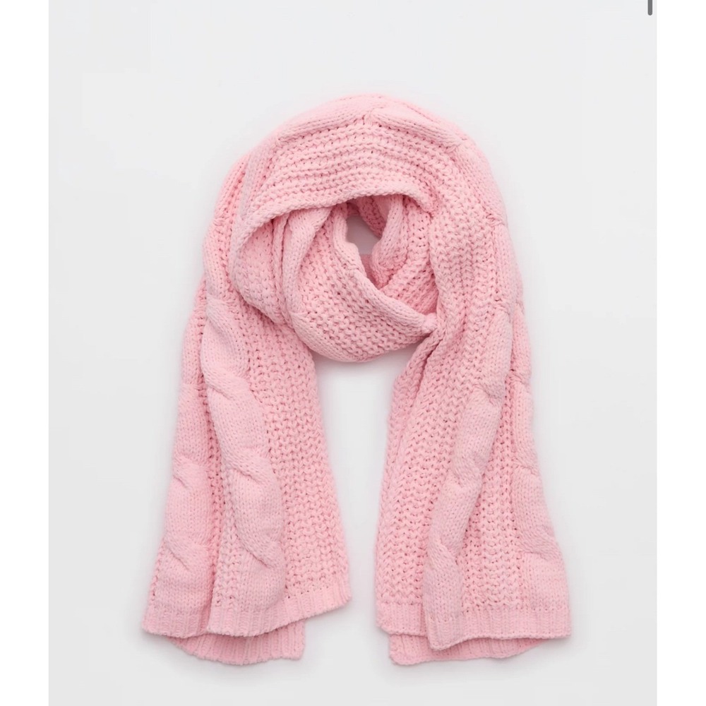 Aerie Cable Scarf Club Pink Chunky Knit Winter Wrap 072-1729-1648 O/S New